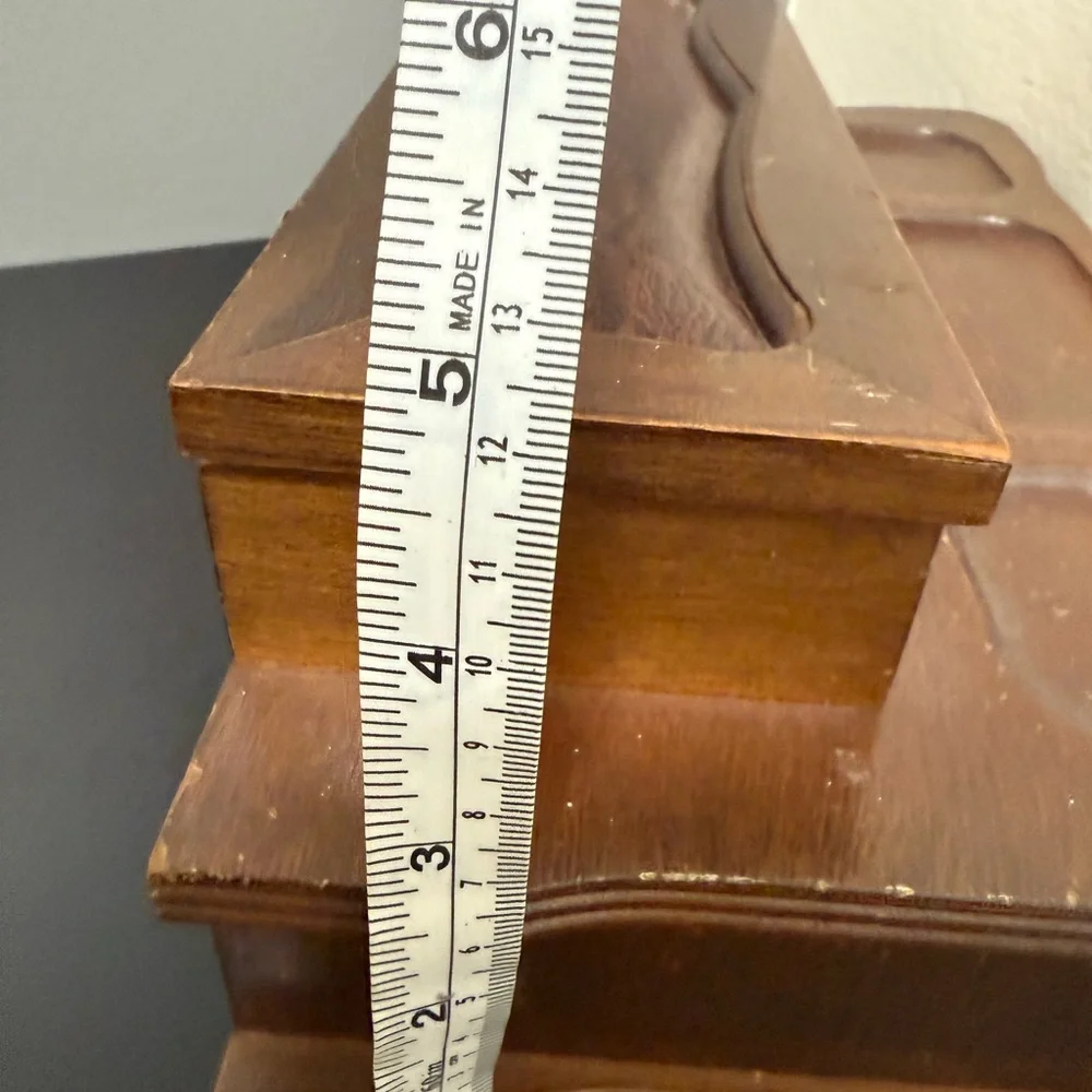 VTG Wood Dresser Valet Box w Drawer Jewelry Change Tie Clips Keys Rings Necklace